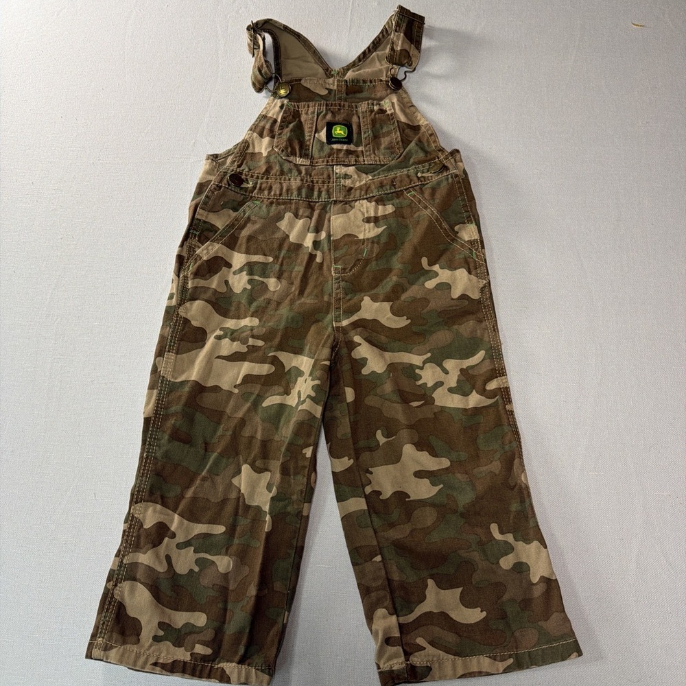 John Deere Boys  Size 3   Green Camouflage Bib Overalls